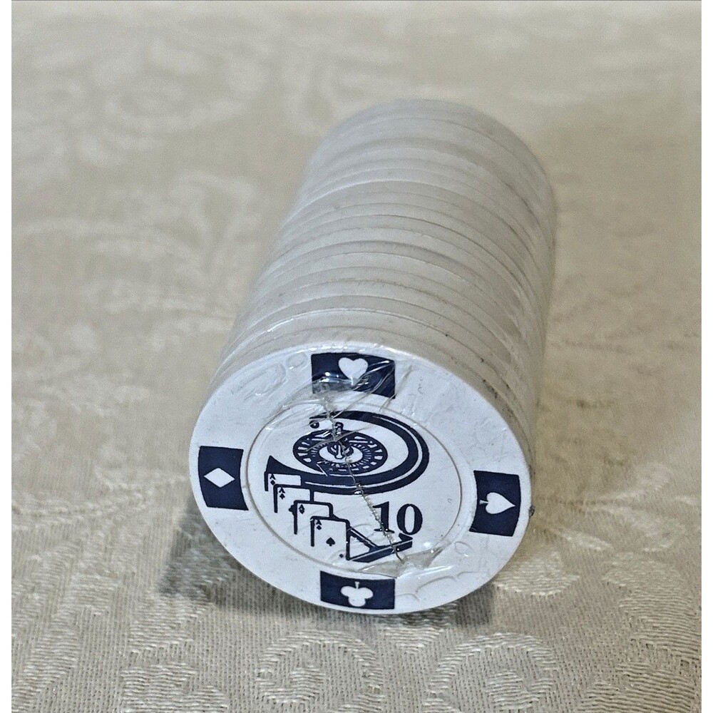 Vintage Clay Roulette Chips Stack 20pc Poker Card Suits Number 10 Casino Roll